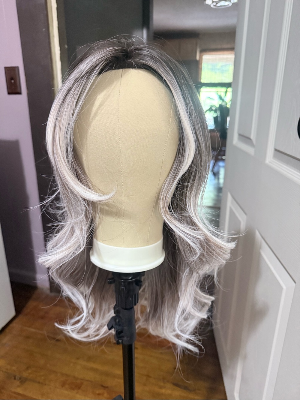 DWY Simone Luxurious Layered Women's Wig in Ash Blonde with Platinum Highlights
